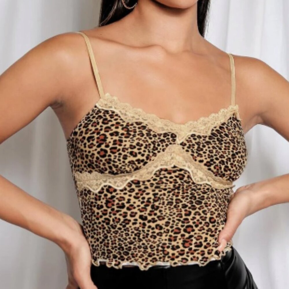 Animal Print Lace Cropped Cami